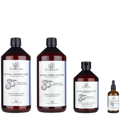 居家四重奏｜佛手柑×薰衣草｜洗衣精1000ml＋柔軟精1000ml＋洗碗精500ml＋去味精油100ml 英國 Vanilla Blanc｜Read the Label