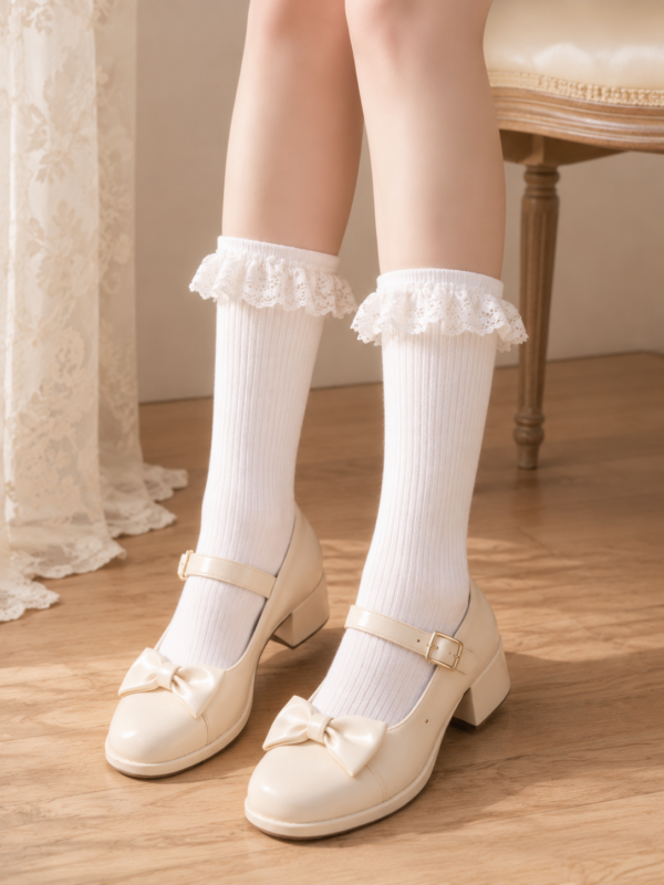 蕾絲花邊中筒襪|公主甜美少女襪 黑白 制服穿搭親膚棉|商品細節圖 蕾絲花邊中筒襪|公主甜美少女襪 黑白 制服穿搭親膚棉 商品細節圖
