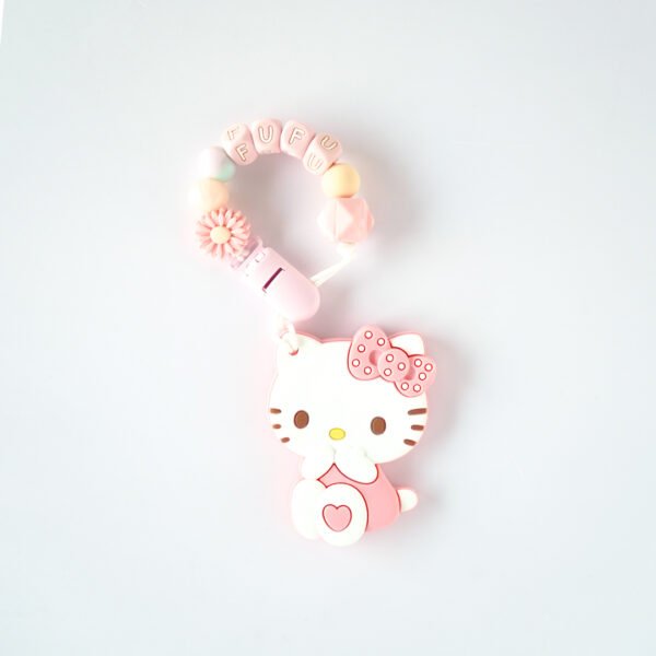 Hello Kitty 固齒器奶嘴鏈套組－9顆 fufu 雛菊，客製名字示意
