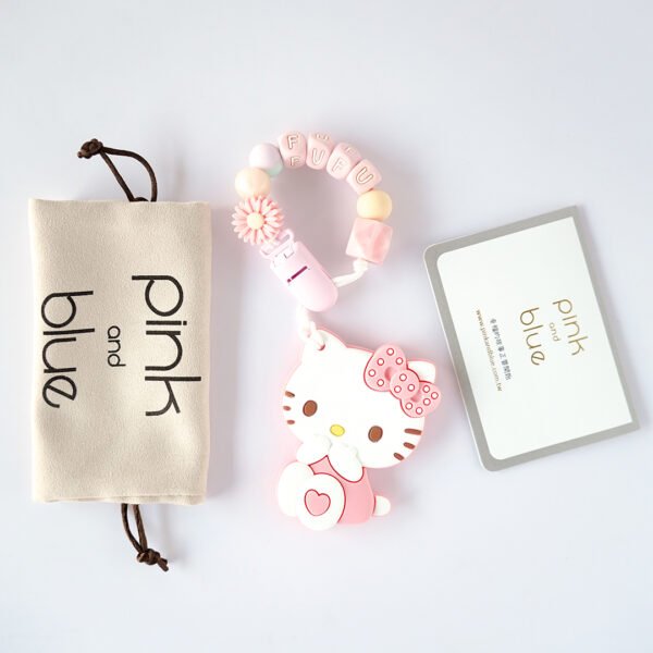 Hello Kitty 固齒器奶嘴鏈套組－9顆 fufu 雛菊 袋 卡，客製名字示意
