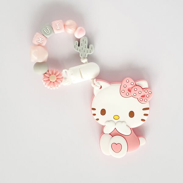 Hello Kitty 固齒器奶嘴鏈套組－HUI 雛菊 仙人掌，客製名字示意