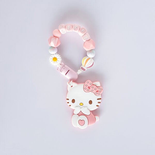 Hello Kitty 固齒器奶嘴鏈套組－LAFEI 雛菊 熱氣球，客製名字示意