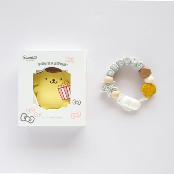 布丁狗 Pompompurin 固齒器奶嘴鏈套組｜客製英文名字・禮盒加購