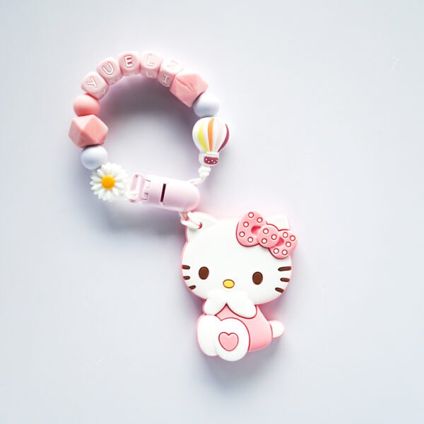Hello Kitty 固齒器奶嘴鏈套組－YUEli 雛菊 熱氣球，客製名字示意