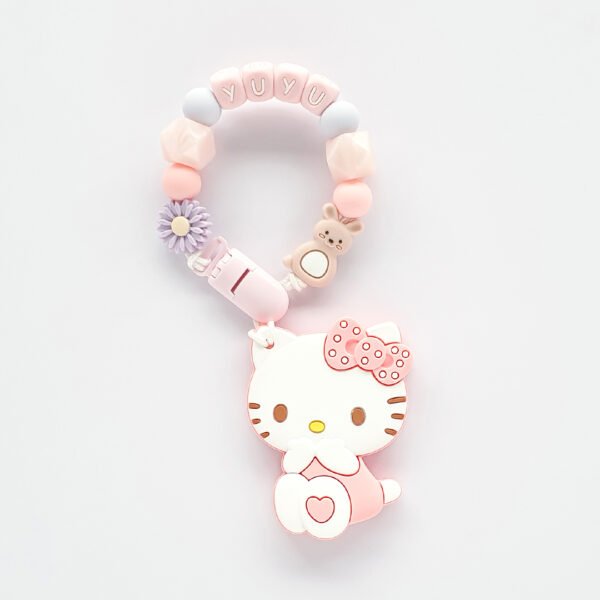 Hello Kitty 固齒器奶嘴鏈套組－YUYU 雛菊 兔子，客製名字示意