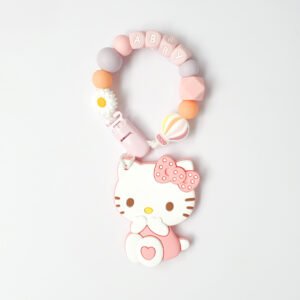 Hello Kitty 固齒器奶嘴鏈套組－ABBY 雛菊熱氣球款，客製英文名字示意