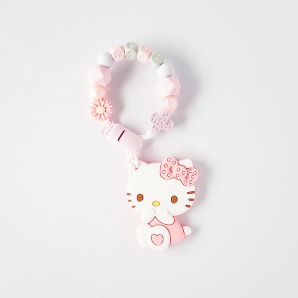 Hello Kitty 固齒器奶嘴鏈套組－mimi 雛菊 仙人掌，客製名字示意