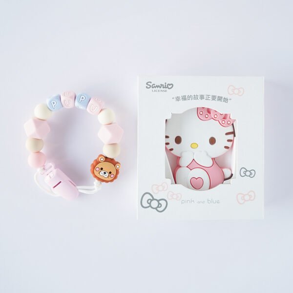 Hello Kitty 固齒器奶嘴鏈套組｜客製英文名字・禮盒加購