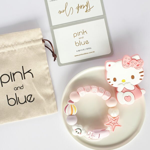 Hello Kitty 固齒器奶嘴鏈套組－yunnu 星星 熱氣球 雲 袋 卡，客製名字示意