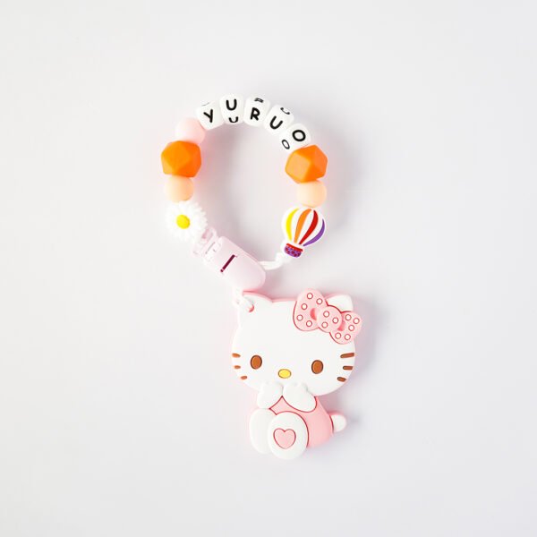 Hello Kitty 固齒器奶嘴鏈套組－yuruo 雛菊 熱氣球，客製名字示意