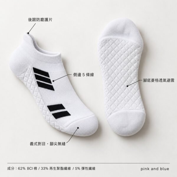 cushioned-sport-ankle-socks-6-pack-03-features pink and blue 避震設計隱形運動襪 6雙入|BCI棉紗透氣短襪|黑/白可選
